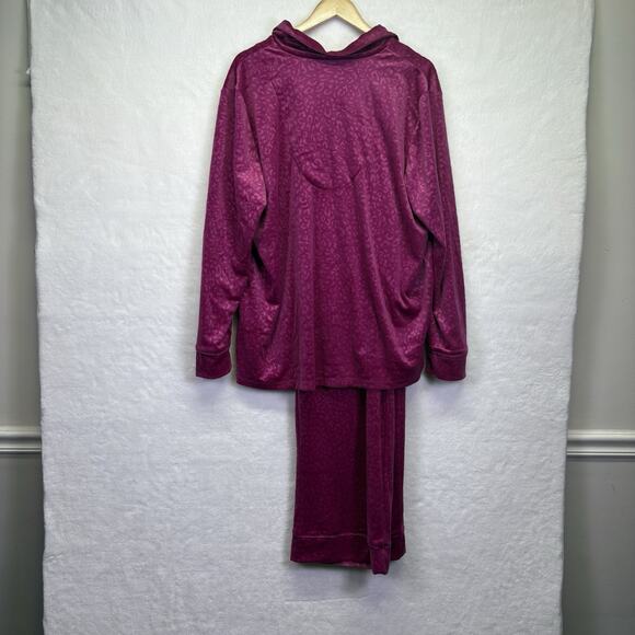 INC International Concepts Velour Notch Collar Plush Cheetah Pajama Set Pink XXL - Picture 2 of 15